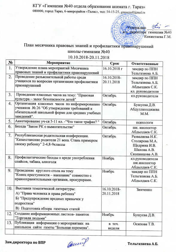 Мероприятия по профилактике правонарушений в школе